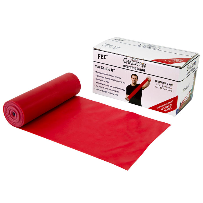 CanDo 105212B Low Powder Exercise Band - 6 Yard Roll - Red - Light