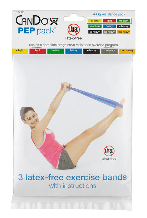 CanDo 10-5680 Latex-Free Exercise Band - Pep Pack - Easy (Yellow, Red, Green)