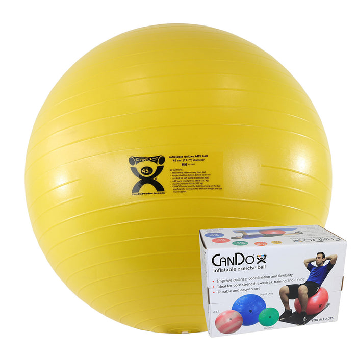 CanDo 30-1851B Inflatable Exercise Ball - Abs Extra Thick - Yellow - 18" (45 Cm), Retail Box