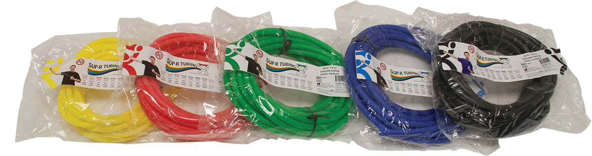 Sup-R Tubing 10-5879 - Latex Free Exercise Tubing - 25' Rolls, 5-Piece Set (1 Each: Yellow, Red, Green, Blue, Black)