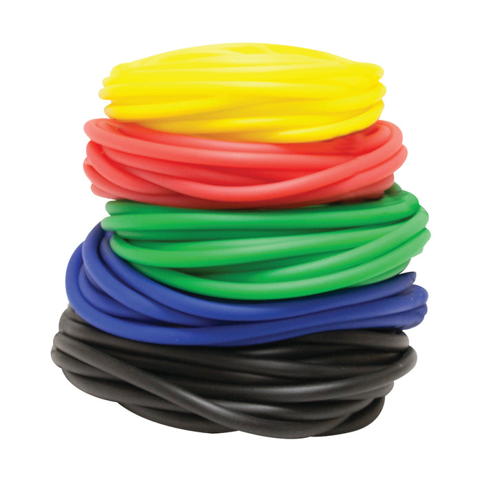 Sup-R Tubing 10-5879 - Latex Free Exercise Tubing - 25' Rolls, 5-Piece Set (1 Each: Yellow, Red, Green, Blue, Black)