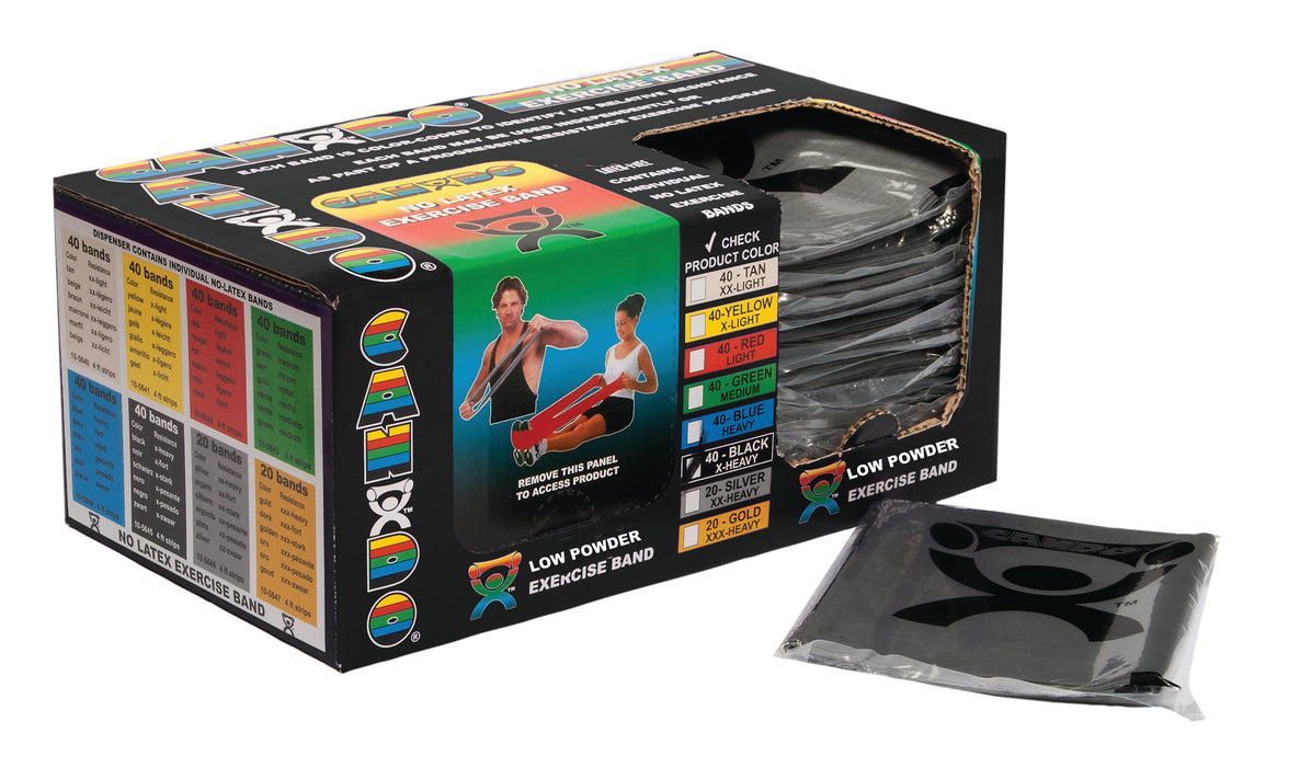 CanDo 105245B Low Powder Exercise Band - Box Of 40, 4' Length - Black - X-Heavy