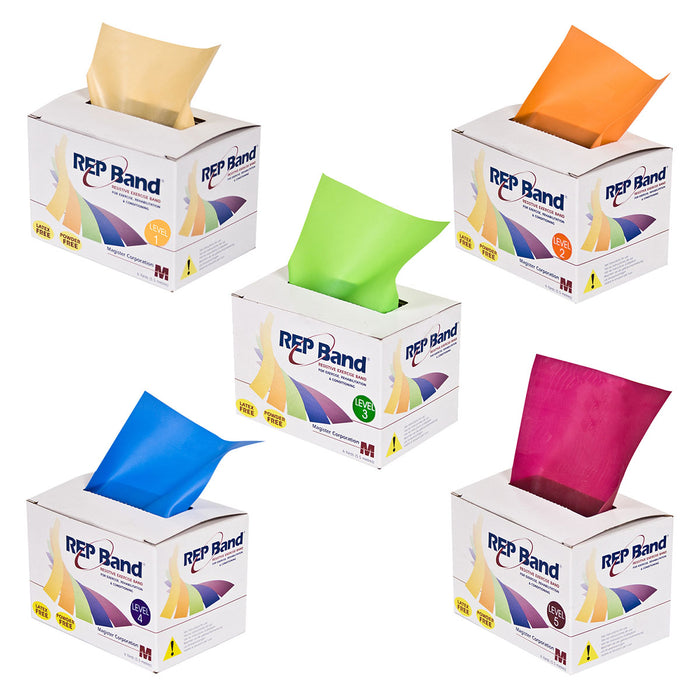 REP 10-1079 Band Exercise Band - Latex Free - 6 Yard, Set Of 5 (1 Each: Peach, Orange, Lime, Blueberry, Plum)