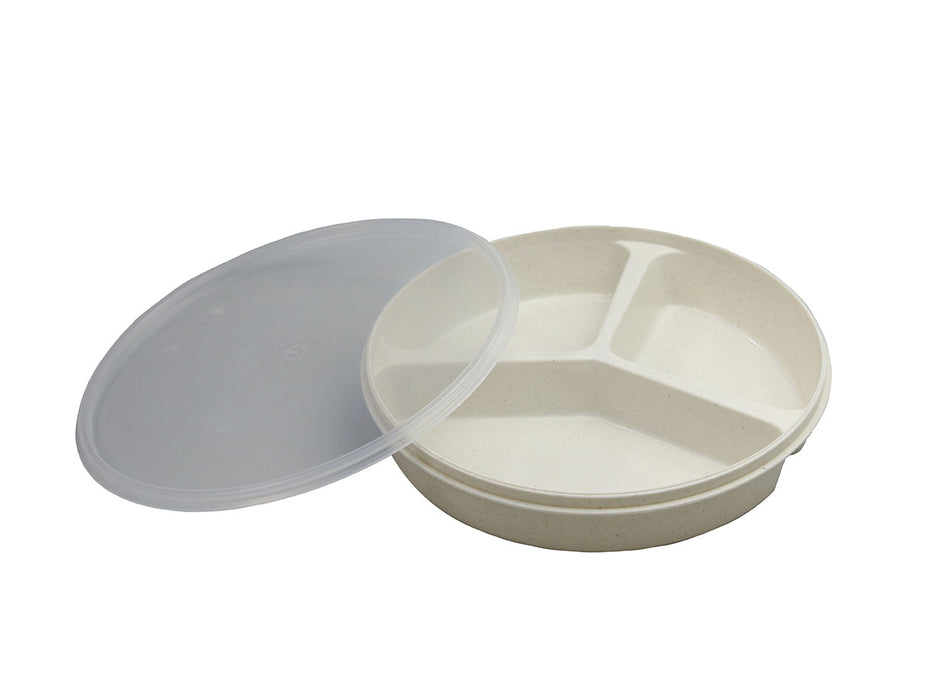 FabLife 62-0130 Partitioned Scoop Dish With Cover, Sandstone, 8"