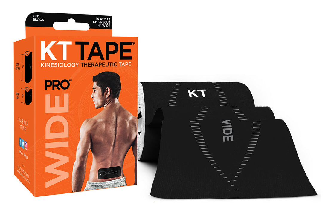 KT Tape 25-3465 Pro Wide, Precut 10" Strip (10 Each), Black