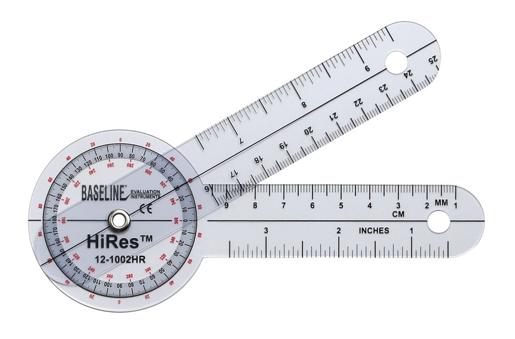 Baseline 12-1002HR-25 Plastic Goniometer - Hires 360 Degree Head - 6 Inch Arms, 25-Pack