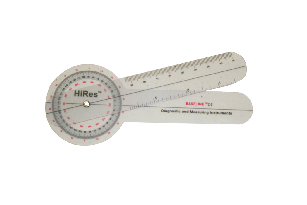 Baseline 12-1002HR-25 Plastic Goniometer - Hires 360 Degree Head - 6 Inch Arms, 25-Pack