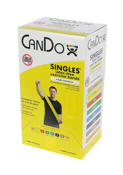 CanDo 10-5741 Latex Free Exercise Band - Box Of 30, 5' Length - Yellow - X-Light