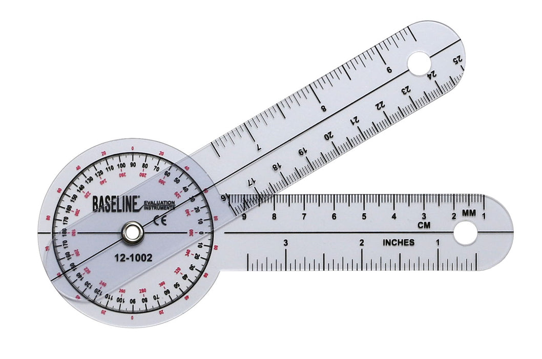 Baseline 12-1000HR-25 Plastic Goniometer - Hires 360 Degree Head - 12 Inch Arms, 25-Pack