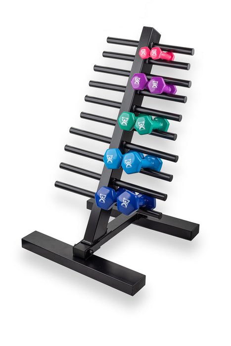 CanDo 10-0578 Vinyl Coated Dumbbell, 10 Piece Set With Floor Rack (2 Each: 1, 2, 3, 4, 5 Lb)