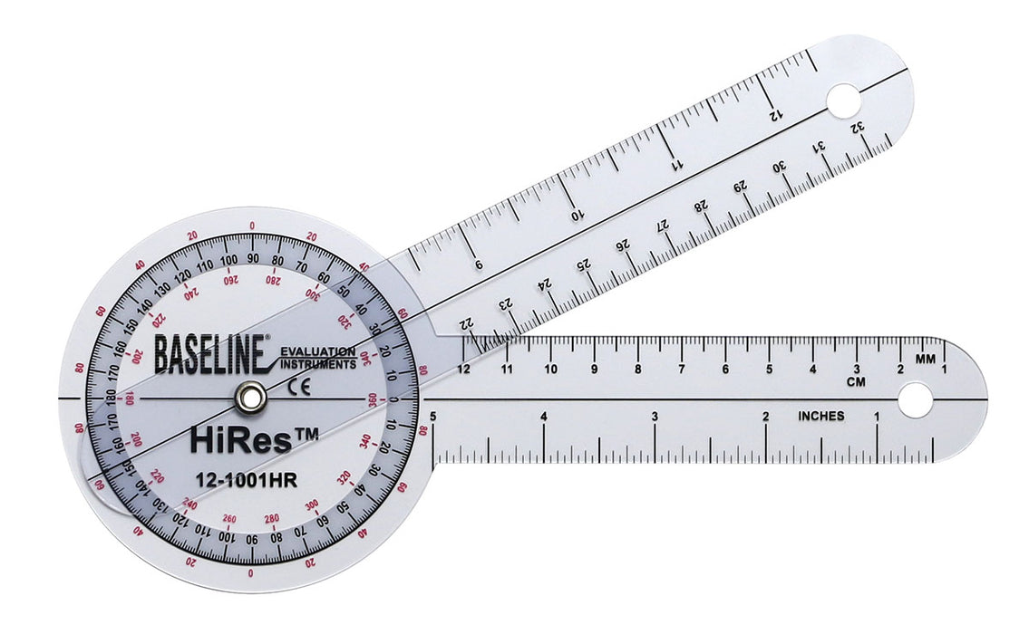 Baseline 12-1001HR-25 Plastic Goniometer - Hires 360 Degree Head - 8 Inch Arms, 25-Pack