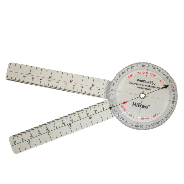 Baseline 12-1001HR-25 Plastic Goniometer - Hires 360 Degree Head - 8 Inch Arms, 25-Pack