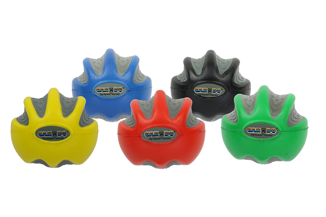 CanDo 10-1995 Digi-Squeeze Hand Exerciser - Large - Set Of 5 Pieces(Yellow, Red, Green, Blue, Black), No Rack