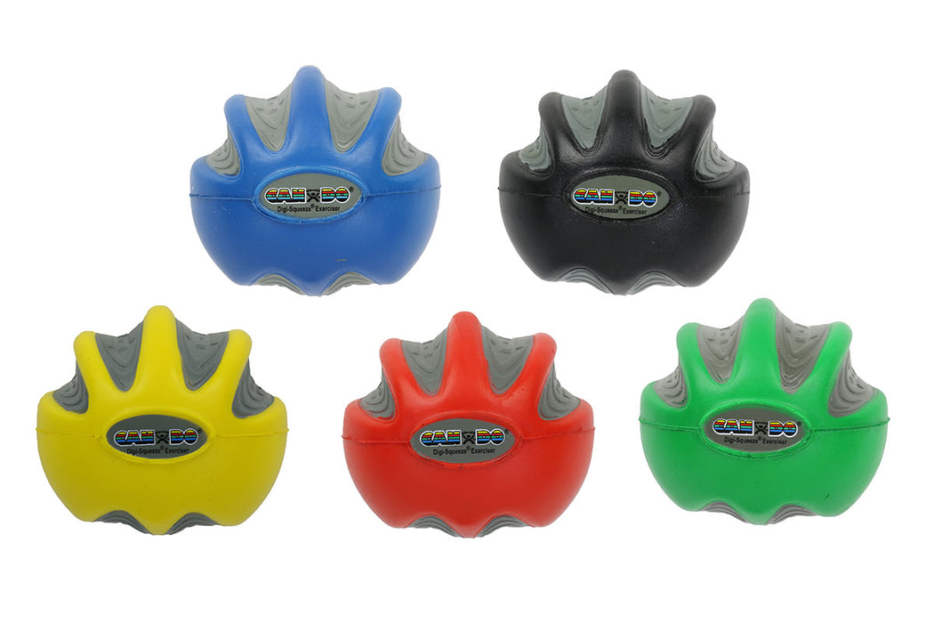 CanDo 10-1995 Digi-Squeeze Hand Exerciser - Large - Set Of 5 Pieces(Yellow, Red, Green, Blue, Black), No Rack