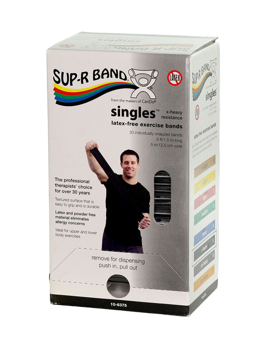 Sup-R Band 71-0024 , Latex-Free, 5-Foot Singles, 30 Piece Dispenser, Black