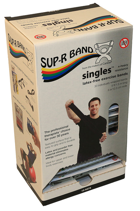 Sup-R Band 71-0024 , Latex-Free, 5-Foot Singles, 30 Piece Dispenser, Black