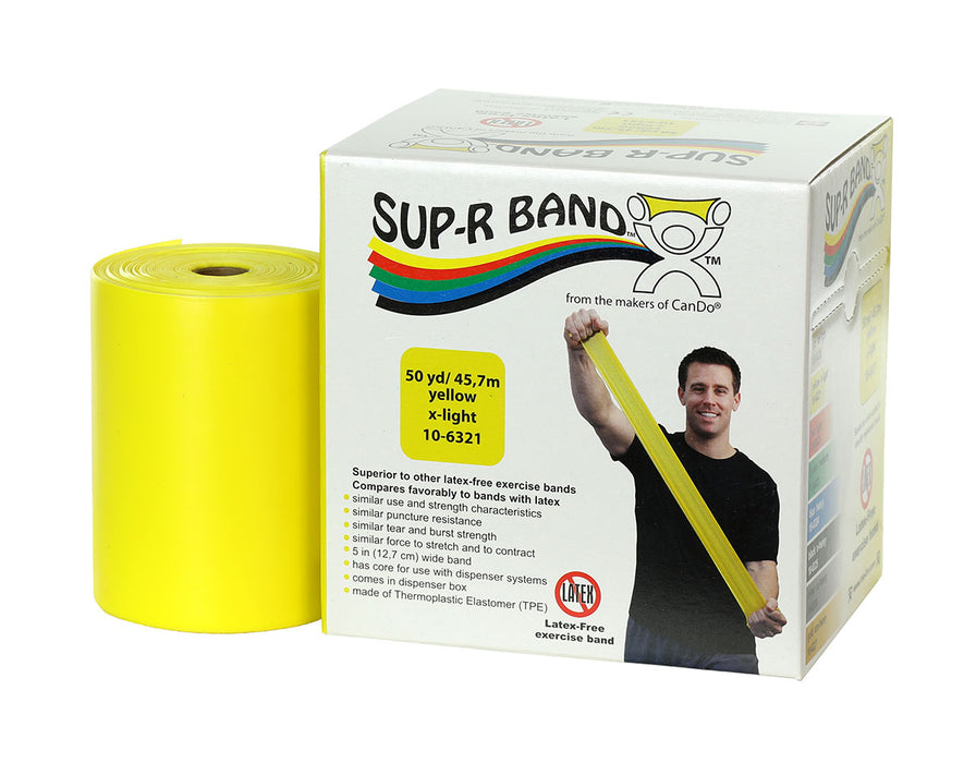 Sup-R Band TPE-Y-(LF) Latex Free Exercise Band - 50 Yard Roll - Yellow - X-Light