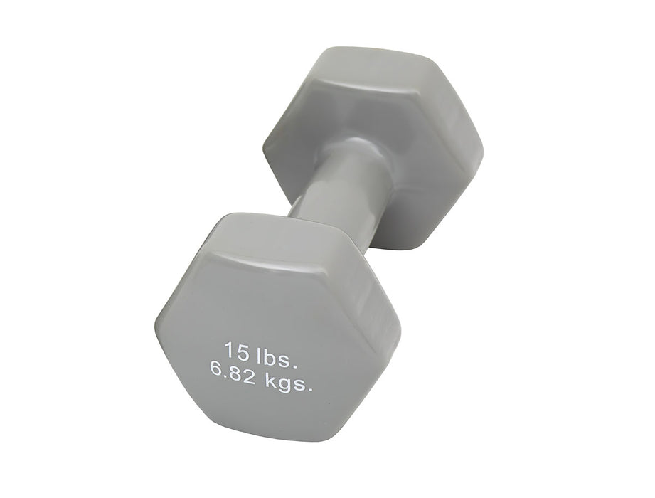 CanDo 10-0560 Vinyl Coated Dumbbell - 15 Lb - Silver, Each