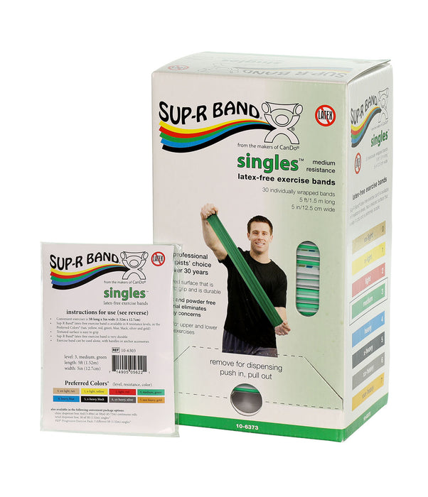 Sup-R Band 10-6373 , Latex-Free, 5-Foot Singles, 30 Piece Dispenser, Green