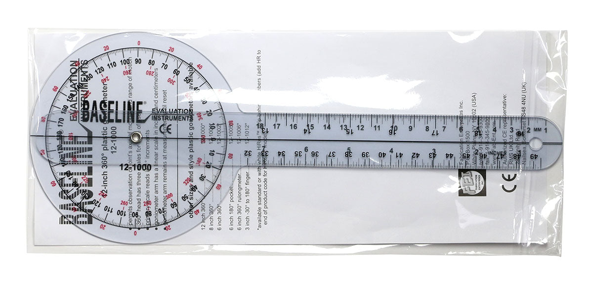 Baseline H60-121000 Plastic Goniometer - 360 Degree Head - 12 Inch Arms