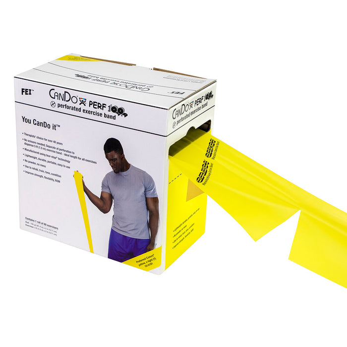 CanDo 10-5191 Low Powder Exercise Band - 100 Yard Perf 100 Roll - Yellow - X-Light