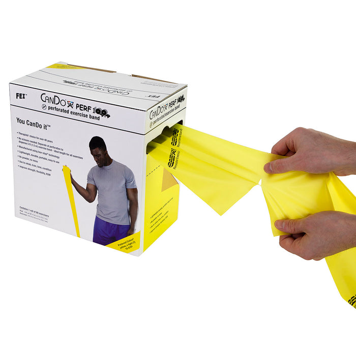 CanDo 10-5191 Low Powder Exercise Band - 100 Yard Perf 100 Roll - Yellow - X-Light