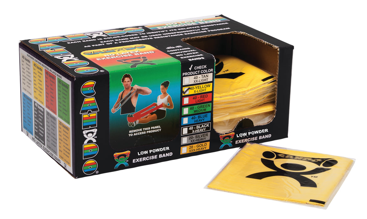 CanDo 105241B Low Powder Exercise Band - Box Of 40, 4' Length - Yellow - X-Light