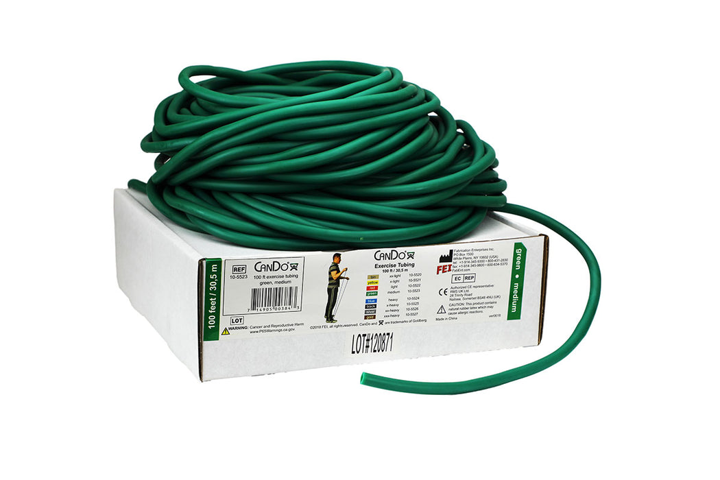 CanDo 11-30-100-4 Low Powder Exercise Tubing - 100' Dispenser Roll - Green - Medium