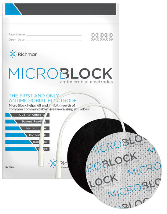 Richmar 400-881-MIC Micro Block Antimicrobial Electrodes, 3" Round White Cloth (10 Packs Of 4)